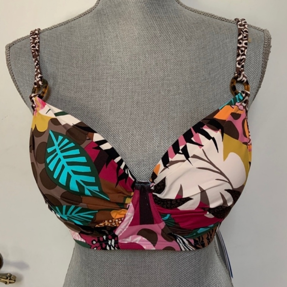 BLEU ROD BEATTIE Run Wild Tropical Leaf Print Bikini Top Multi-color EUC - Picture 2 of 6